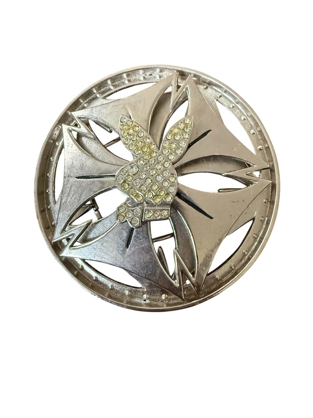 Vintage Playboy Bunny Round Belt Buckle Silver Tone Chrome